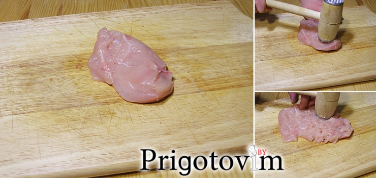 Отбиваем куриное филе шаг 1